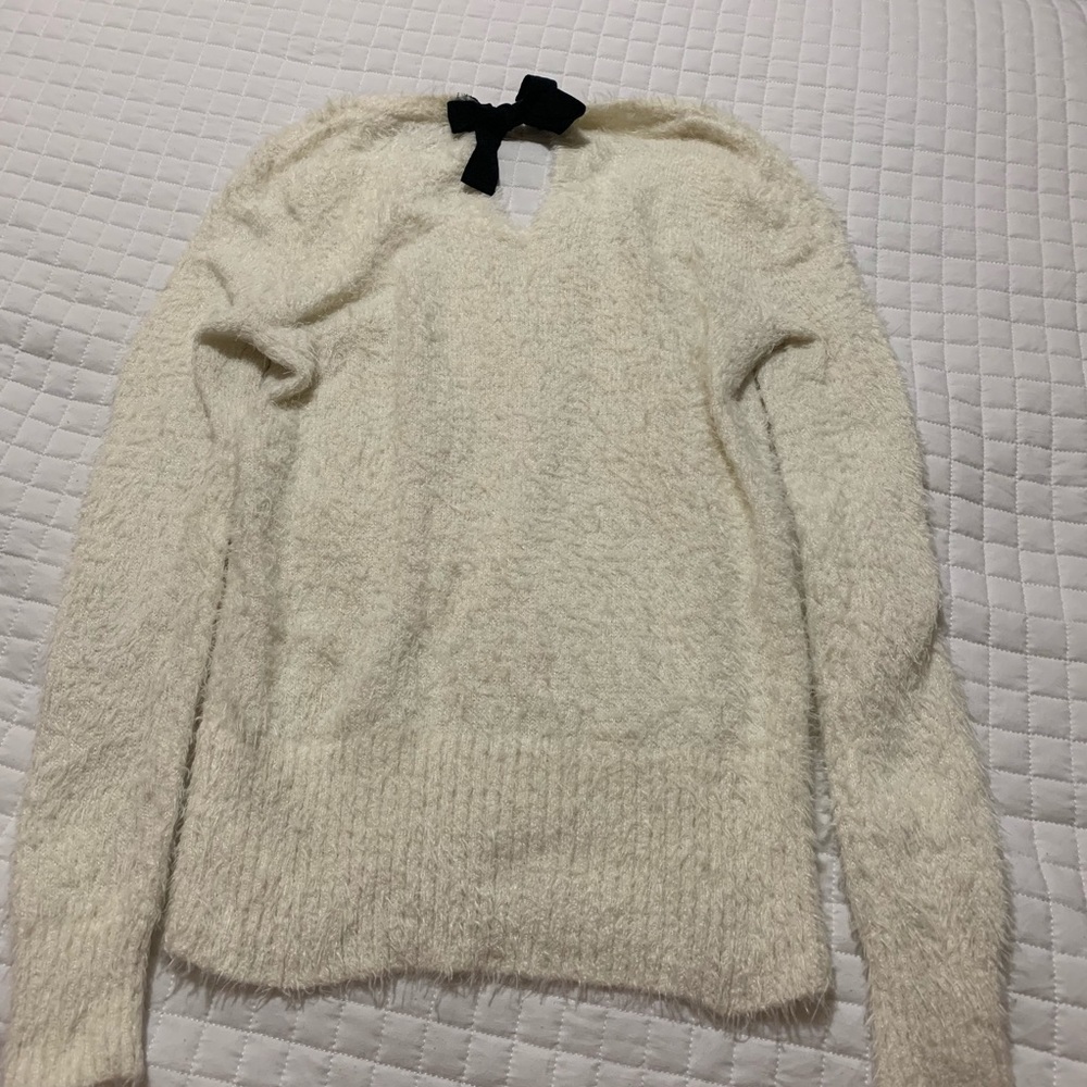 A.N.A Women’s Ivory cozy Fuzzy Sweater with Black Bow - Picture 6 of 6